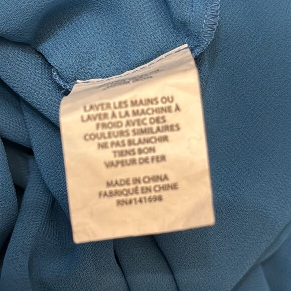 Ramy Brook Long Sleeve Satin Blue V Neck Midi Dress - Picture 8 of 8